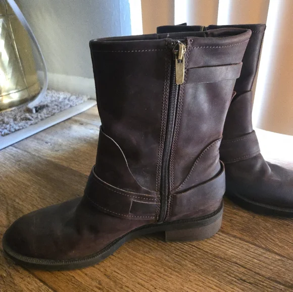 Enzo Angiolini Brown Leather Moto Boots - Picture 3 of 7